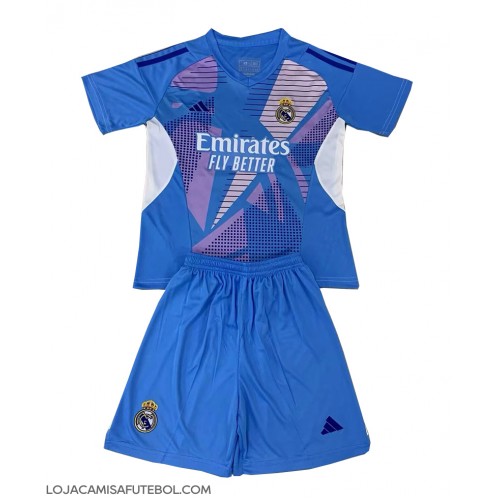 Camisa de Futebol Real Madrid Goleiro Equipamento Principal Infantil 2024-25 Manga Curta (+ Calças curtas)